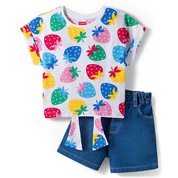 Babyhug Single Jersey Knit Half Sleeves Tropical Theme Printed Top & Shorts Set - Multicolour