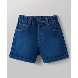 Babyhug Single Jersey Knit Half Sleeves Bow Printed Top & Shorts Set - White & Navy Blue