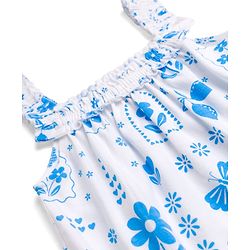 Babyhug Single Jersey Knit Frill Sleeves Top & Denim Shorts Set with Floral Print - Blue & White