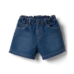 Babyhug Single Jersey Knit Frill Sleeves Top & Denim Shorts Set with Floral Print - Blue & White