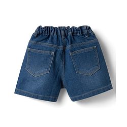 Babyhug Single Jersey Knit Frill Sleeves Top & Denim Shorts Set with Floral Print - Blue & White