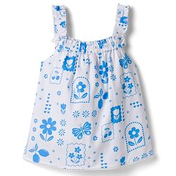 Babyhug Single Jersey Knit Frill Sleeves Top & Denim Shorts Set with Floral Print - Blue & White