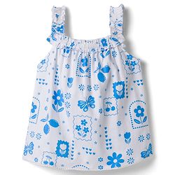 Babyhug Single Jersey Knit Frill Sleeves Top & Denim Shorts Set with Floral Print - Blue & White