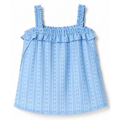 Babyhug Woven Sleeveless Floral Printed & Striped Co-Ords Top & Pant Set - Light Blue