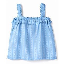 Babyhug Woven Sleeveless Floral Printed & Striped Co-Ords Top & Pant Set - Light Blue