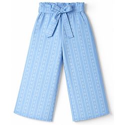 Babyhug Woven Sleeveless Floral Printed & Striped Co-Ords Top & Pant Set - Light Blue