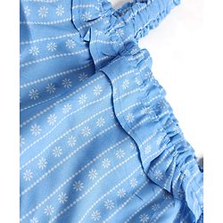 Babyhug Woven Sleeveless Floral Printed & Striped Co-Ords Top & Pant Set - Light Blue