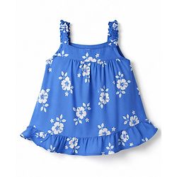 Babyhug Woven Sleeveless Floral Printed Co-Ords Top & Pant Set - Blue