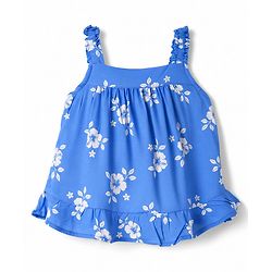 Babyhug Woven Sleeveless Floral Printed Co-Ords Top & Pant Set - Blue