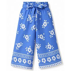 Babyhug Woven Sleeveless Floral Printed Co-Ords Top & Pant Set - Blue