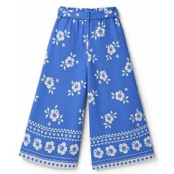 Babyhug Woven Sleeveless Floral Printed Co-Ords Top & Pant Set - Blue