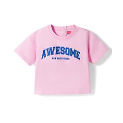 Babyhug Single Jersey Knit Half Sleeves Top & Denim Skirt Set With Awesome Print - Pink & Blue
