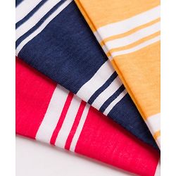 Babyhug 100% Cotton Knit Striped Sleeveless Vests Pack of 3 - Yellow, Navy Blue & Pink