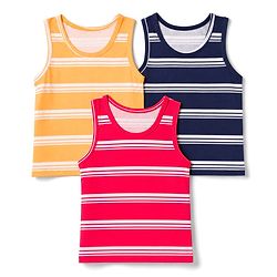 Babyhug 100% Cotton Knit Striped Sleeveless Vests Pack of 3 - Yellow, Navy Blue & Pink