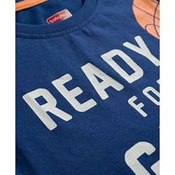 Babyhug Cotton Knit Full Sleeves T-Shirt & Pyjama Night Suit with Basketball Print - Navy Blue