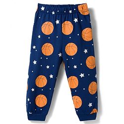 Babyhug Cotton Knit Full Sleeves T-Shirt & Pyjama Night Suit with Basketball Print - Navy Blue