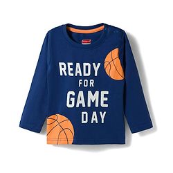 Babyhug Cotton Knit Full Sleeves T-Shirt & Pyjama Night Suit with Basketball Print - Navy Blue
