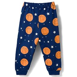 Babyhug Cotton Knit Full Sleeves T-Shirt & Pyjama Night Suit with Basketball Print - Navy Blue
