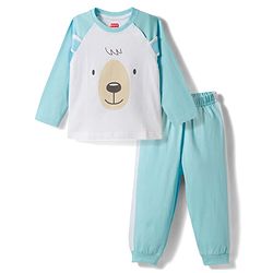 Babyhug Cotton Knit Full Raglan Sleeves T-Shirt & Pyjama Night Suit With Animal Print - Light Blue
