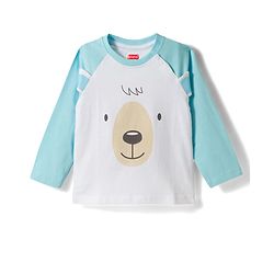 Babyhug Cotton Knit Full Raglan Sleeves T-Shirt & Pyjama Night Suit With Animal Print - Light Blue