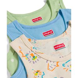 Babyhug 100% Cotton Knit Sleeveless Sando Vests with Animal Print Pack of 3 - Multicolor