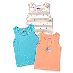 Babyhug 100% Cotton Knit Sleeveless Striped & Nautical Theme Printed Sando Vests Pack Of 3 - Multicolor