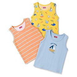 Babyhug Single Jersey Knit Sleeveless Striped & Boat Printed Sando Pack Of 3 - Multicolour
