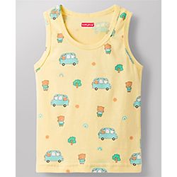 Babyhug 100% Cotton Knit Sleeveless Sando Vests with Car & Teddy Print Pack of 3 - Multicolor