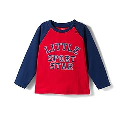 Babyhug Cotton Knit Full Raglan Sleeves Sports Printed T-Shirt & Pyjama Night Suit - Red