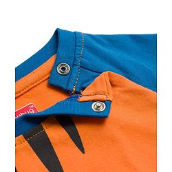 Babyhug Cotton Knit Raglan Full Sleeves T-Shirt & Pyjama Night-Suit With Tiger Print - Orange & Blue