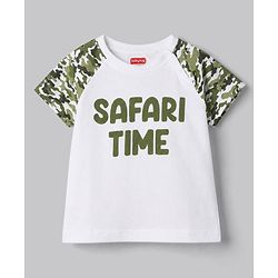 Babyhug Cotton Knit Half Raglan Sleeves Safari Theme & Camouflage Printed T-Shirt & Shorts Night Suit - White & Olive Green
