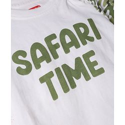 Babyhug Cotton Knit Half Raglan Sleeves Safari Theme & Camouflage Printed T-Shirt & Shorts Night Suit - White & Olive Green