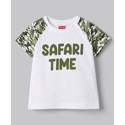 Babyhug Cotton Knit Half Raglan Sleeves Safari Theme & Camouflage Printed T-Shirt & Shorts Night Suit - White & Olive Green
