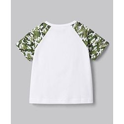 Babyhug Cotton Knit Half Raglan Sleeves Safari Theme & Camouflage Printed T-Shirt & Shorts Night Suit - White & Olive Green