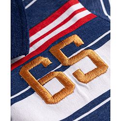 Babyhug Cotton Knit Striped Polo T-Shirt with Number Embroidered  - Navy