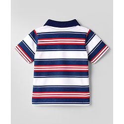 Babyhug Cotton Knit Striped Polo T-Shirt with Number Embroidered  - Navy