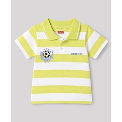 Babyhug 100% Cotton Knit Half Sleeves Striped Polo T-Shirt With Sports Theme Front & Back Print - Multicolor