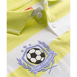 Babyhug 100% Cotton Knit Half Sleeves Striped Polo T-Shirt With Sports Theme Front & Back Print - Multicolor