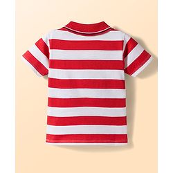 Babyhug Cotton Knit Half Sleeves Striped Polo T-Shirt with Patch Detailing - Multicolor