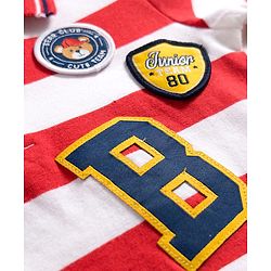 Babyhug Cotton Knit Half Sleeves Striped Polo T-Shirt with Patch Detailing - Multicolor