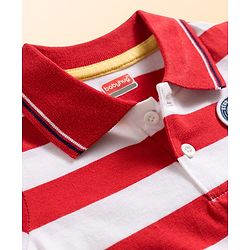 Babyhug Cotton Knit Half Sleeves Striped Polo T-Shirt with Patch Detailing - Multicolor