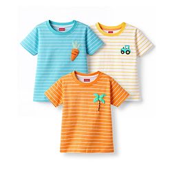 Babyhug Cotton Knit T-Shirts Half Sleeves Striped with Car Carrot & Tree Print Pack of 3 - Multicolor
