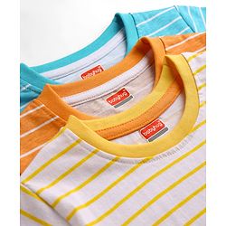 Babyhug Cotton Knit T-Shirts Half Sleeves Striped with Car Carrot & Tree Print Pack of 3 - Multicolor