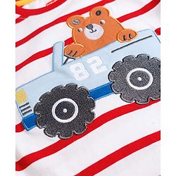 Babyhug Cotton Knit Half Sleeves Striped Tee with Graphics Multi Color 6-9 Months