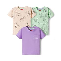 Babyhug Cotton Knit Half Sleeves T-Shirts with Animal Print Pack of 3 - Multicolor