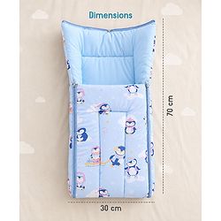 Babyhug 100% Cotton Sleeping Bag cum Carry Nest Penguin Print - Blue| Soft & Cozy| Light Weight & Easy to Carry| Travel Friendly| Easy Zipper Closure| New Born Essential| Washable| Gifting Option