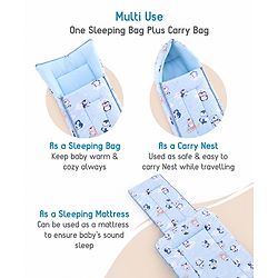 Babyhug 100% Cotton Sleeping Bag cum Carry Nest Penguin Print - Blue| Soft & Cozy| Light Weight & Easy to Carry| Travel Friendly| Easy Zipper Closure| New Born Essential| Washable| Gifting Option