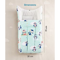 Babyhug 100% Cotton Sleeping Bag cum Carry Nest Penguin Print - Blue| Soft & Cozy| Light Weight & Easy to Carry| Travel Friendly| Easy Zipper Closure| New Born Essential| Washable| Gifting Option