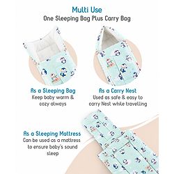 Babyhug 100% Cotton Sleeping Bag cum Carry Nest Penguin Print - Blue| Soft & Cozy| Light Weight & Easy to Carry| Travel Friendly| Easy Zipper Closure| New Born Essential| Washable| Gifting Option