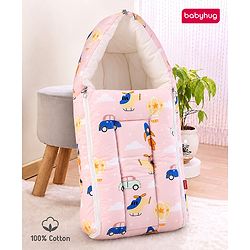 Babyhug 100% Cotton Sleeping Bag cum Carry Nest Penguin Print - Blue| Soft & Cozy| Light Weight & Easy to Carry| Travel Friendly| Easy Zipper Closure| New Born Essential| Washable| Gifting Option